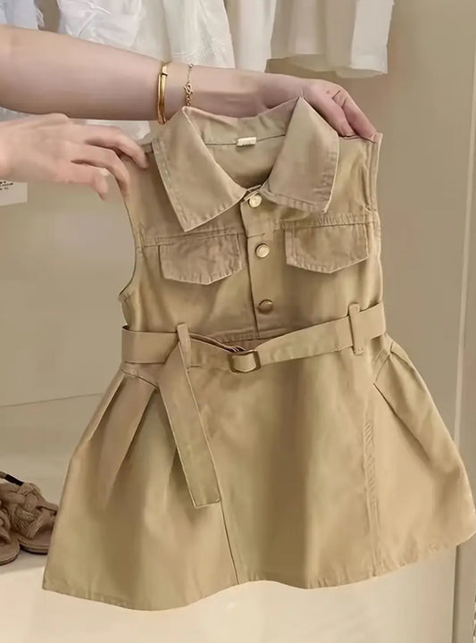 Vestido cargo beige