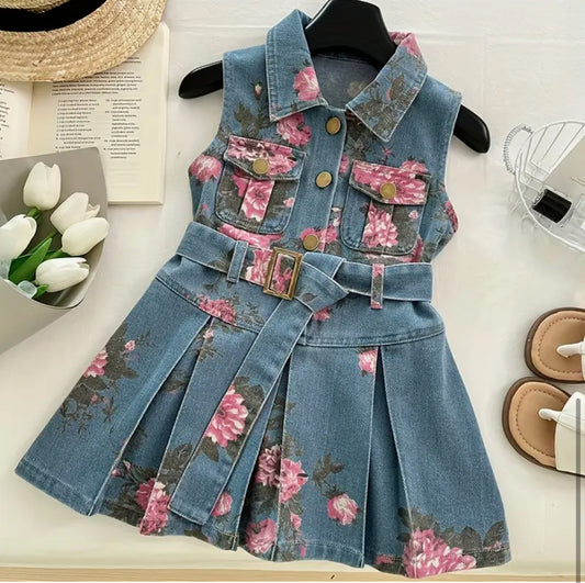 Vestido denim floreado